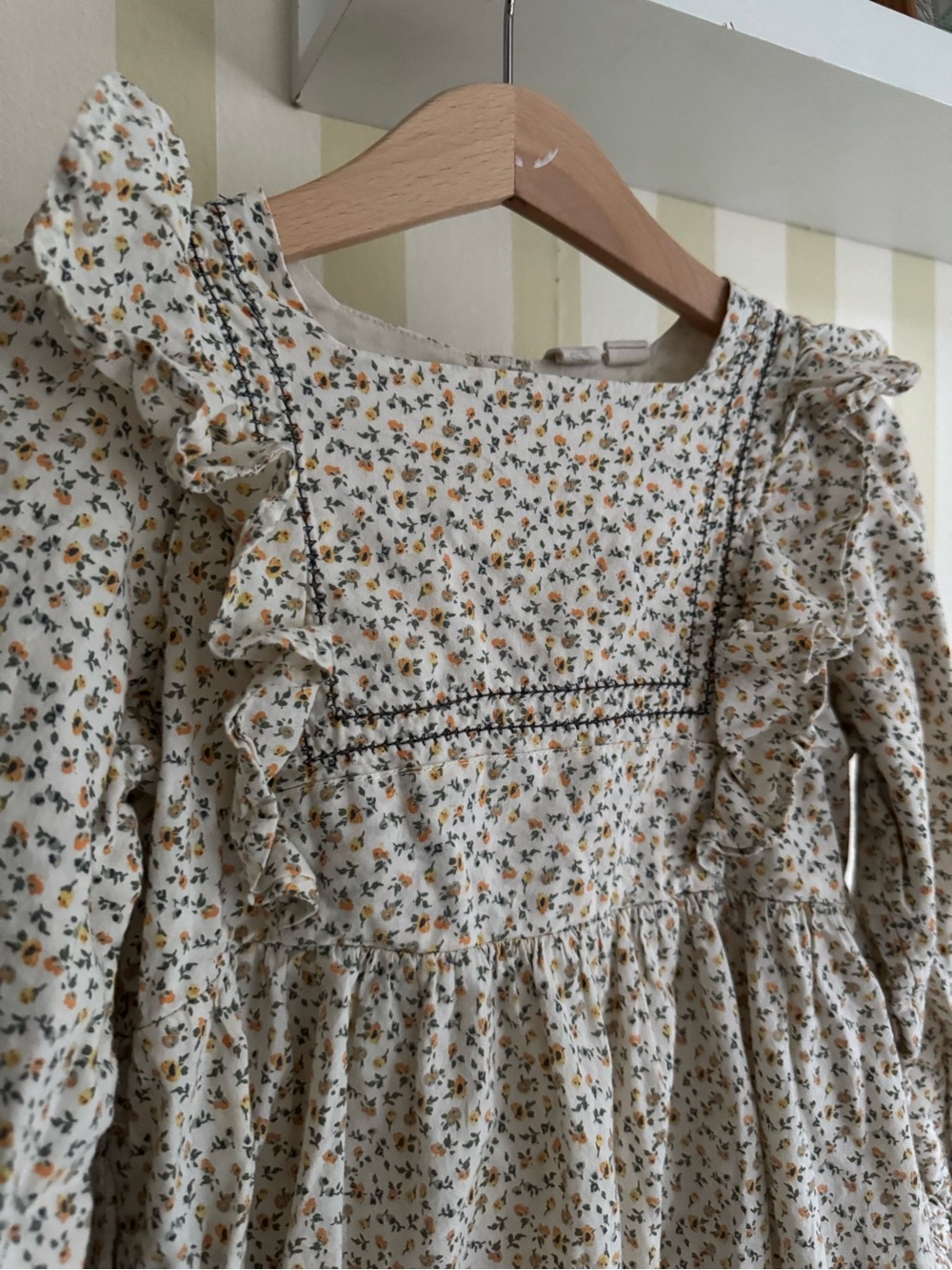 Little cotton clothes Girls' Cream Floral Ruffle Dress